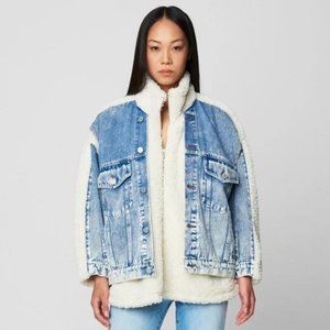 COPY - Blank NYC Bear Hug Fuzzy Sherpa Teddy Denim Trucker Jean Jacket Size M